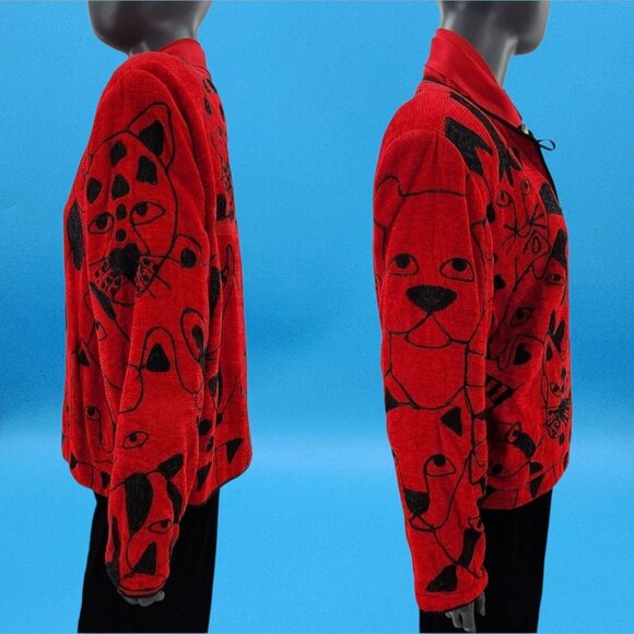 Vintage Black Cat Jacket Embroidered Red  Jacket Petite Large PL Allure Y2K Coat - Picture 7 of 10